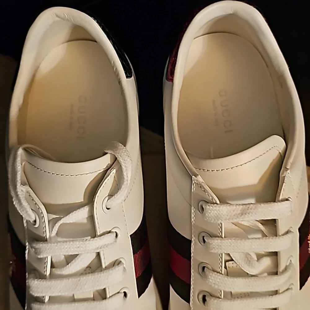Gucci white embroidered Bee Ace sneakers size 40+ worn ONCE perfect condition - Picture 5 of 12